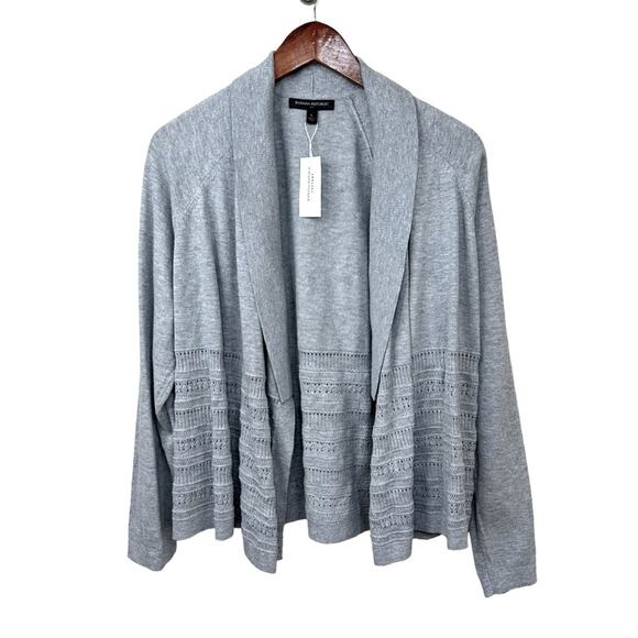 NEW Banana Republic Women’s Heather Gray Pointelle Cardigan Sweater Size L - Picture 2 of 13